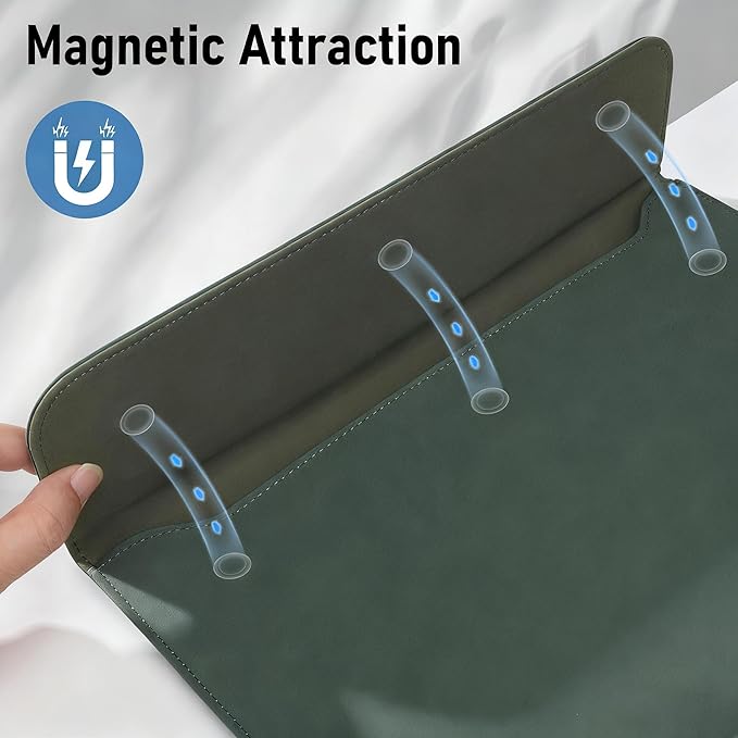 Allinside 13 Inch Laptop Sleeve Case for MacBook Air 13 2018-2025/MacBook Pro 13 2016-2022/Macbook Pro 14 2021-2024, Waterproof Matte PU Leather Horizontal Envelope Protective Case Cover, Dark Green