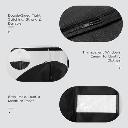 3 Pack Heavy Duty Garment Bags for Travel Suit Bags, Dress Bags, Garment Bags for Hanging Clothes with Pockets Men's Suit Holder for Shirts, Coats, Dresses (Black, 3Pack 40")
