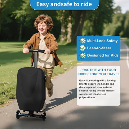Scooter Suitcase Carry On Hardshell Ride On Suitcase Scooter for Kids Age 4-15, Multifunctional Ride On Lightweight Kids Luggage with Wheels(Size:Orange)
