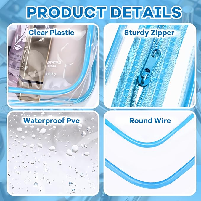 16 Packs Clear Makeup Bag Bulk, Waterproof Cosmetic Storage Bags, TSA Approved Toiletry Bags PVC Zipper Plastic Pouches for Organizing Travel Bathroom