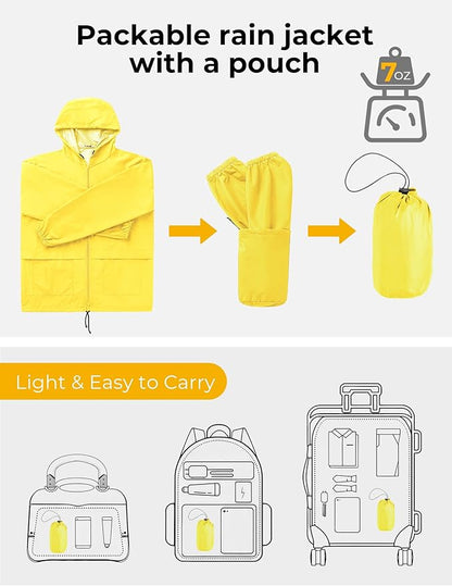 COOFANDY Mens Packable Rain Jacket Lightweight Waterproof Raincoat with Hood Outdoor Rain Gear Travel Hiking Cycling