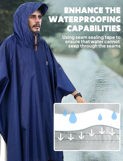ANYOO Hooded Rain Poncho for Adults Waterproof Lightweight Rain Coat for Men Women Reusable Rain Jacket for Emergency Outdoor