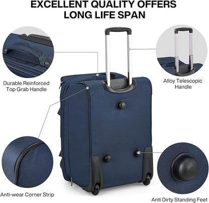 Hanke Large Expandable checked Luggage Suitcases with Wheels Foldable Duffle Bag for Travel suitcase for Women Men Garment Bag（Blue）