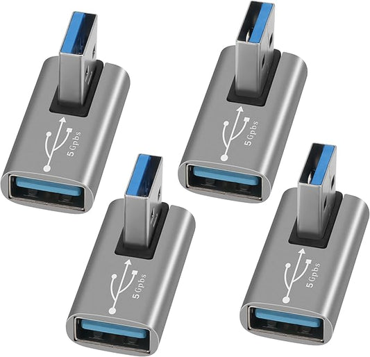 90 Degree USB 3.0 Adapter 4 Pack, Middle Left and Right Angle USB A Male to Female Connector Converter USB L Shape Extender, Support Charge & Data Sync for PC, Laptop, Mouse, Keyboard, USB A Charger