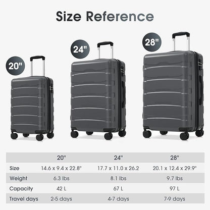 Hardshell Checked Luggage with Spinner Wheels, Expandable ABS Suitcase with TSA Lock, Travel Luggage with Telescopic Handle (Gray, 20 Inch)
