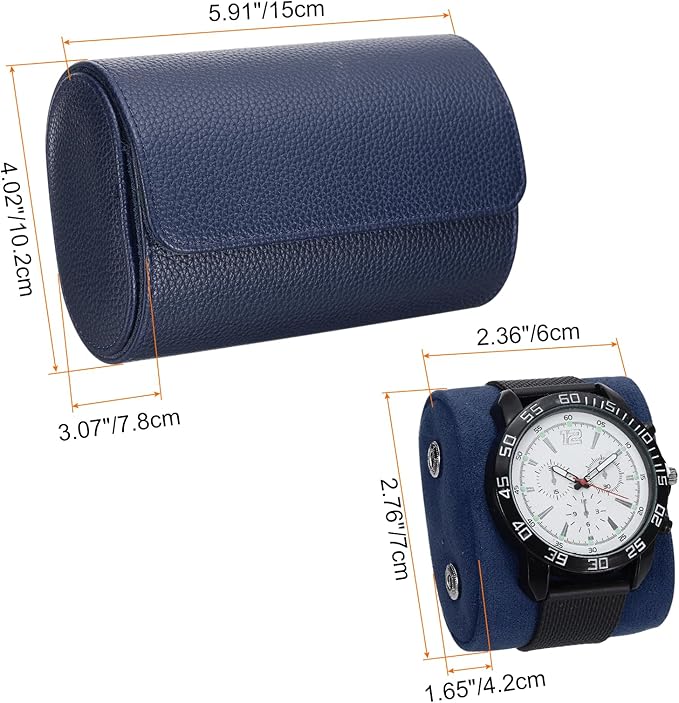 HARFINGTON Watch Roll Travel Case 2 Slot Portable Leather Watch Case for Men and Women, Watches Storage Organizer with Removable Pillow for Traveling, Display, Textured Blue