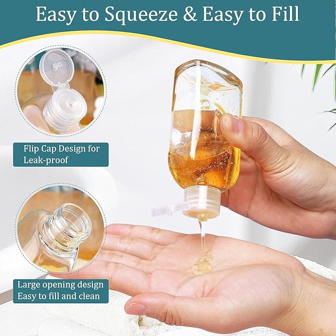 Cosywell Travel Shampoo Bottles 5pcs 3.4oz TSA Approved Travel Bottles for Toiletries Leak Proof Small Plastic Squeeze Bottle Refillable Lotion Containers with Flip Cap(Clear)