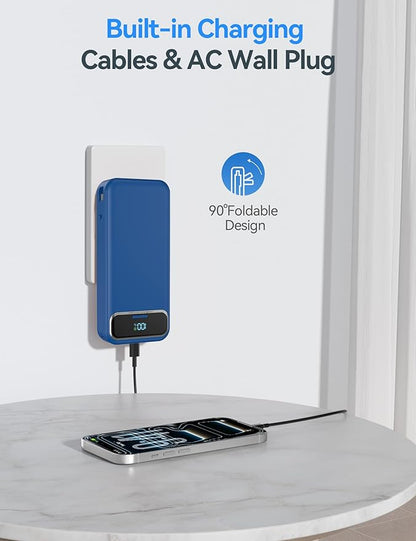 20000mAh Lightweight-Portable-Charger-Power-Bank with Built-in Cables and AC Wall Plug, PD20W USB-C Fast Charging Battery Pack, LED Display External Travel Phone Charger for All iPhone,Samsung,Android