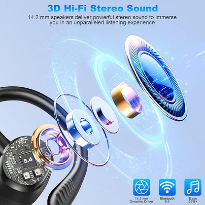 Wireless Earbuds Sport, New Bluetooth 5.4 Headphones with Earhooks, 50H Stereo Deep Bass Over Ear Buds with 4 ENC Noise Canceling Mics, IP7 Waterproof Earphones for Running Workout Gym -Black