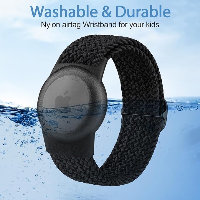 Vanjua Wristband for Apple AirTag, Protective Case Compatible with Air Tag GPS Tracker Holder with Braided Bracelet, Adjustable Anti Lost Watch Band for Toddler Child Elder (Black)