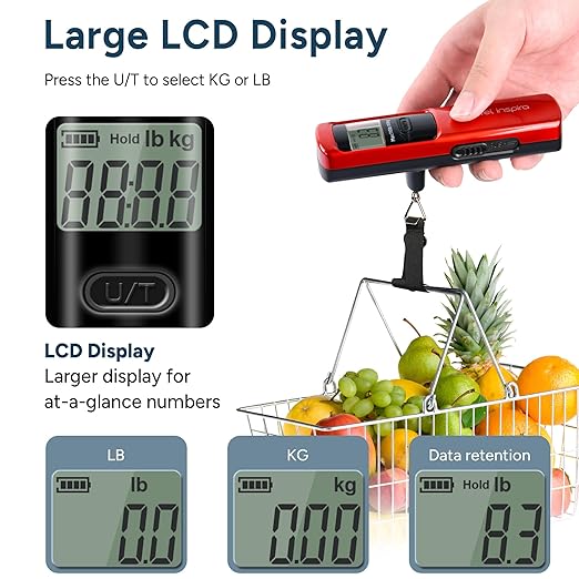 Battery-Free Luggage Scale, Suitcase Scale for Travel, 110 lbs/50 kg, Portable Handheld Weight Scale, No Batteries Needed