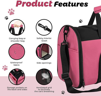 Zavothy TSA Airline Approved Soft-Sided Pet Carrier for Small to Medium Cats and Puppies, Up to 15 Lbs – Collapsible Travel Carrier for Dogs & Cats, Pink