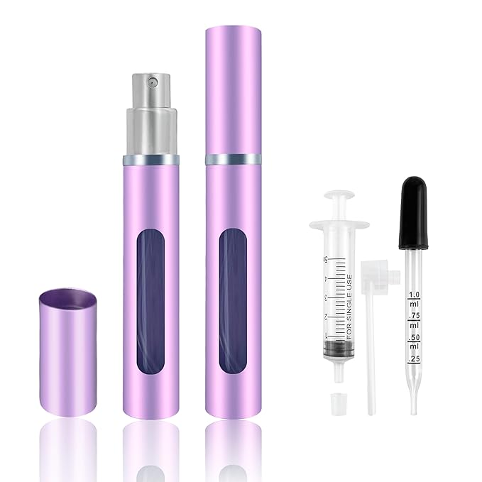 2 Pack Refillable Mini Perfume Atomizer Bottle，Portable Separate Bottles，Travel and Outings Spray Boxes Dispensers 5ml/0.2oz (Purple)