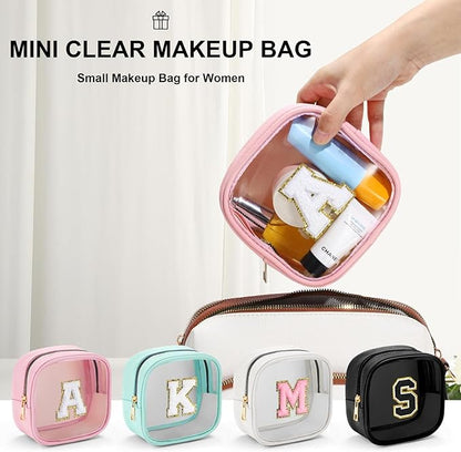 YOOLIFE Initial Make Up Bag Travel Toiletry Bag, Clear Makeup Bag Preppy Cosmetic Bags Organizer Travel Essentials Gifts for Women Teen Girlfriend Teacher Mom Birthday Mothers Day Gifts White F