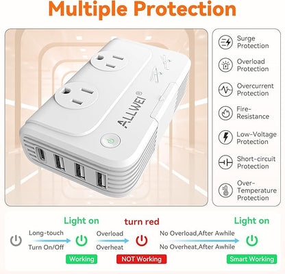 ALLWEI 220V to 110V Travel Voltage Converter us to Europe, Step Down Converter for Hair Straightener/Curling Iron, International Power Adapter for EU/UK/US/AU (White)