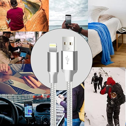 cugunu iPhone Charger, 5 Pack 3/3/6/6/10FT Apple MFi Certified USB Lightning Cable Nylon Braided Fast Charging Cord Compatible for iPhone 14/13/12/11/X/Max/8/7/6/5/SE/Plus/iPad - Silver