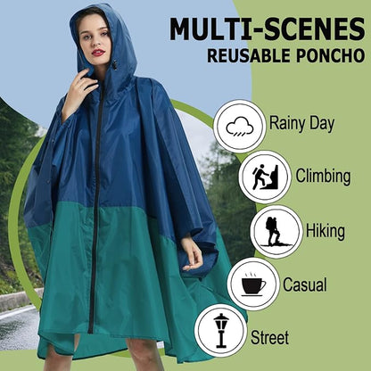 Fashion Hooded Rain Poncho Waterproof Raincoat Jacket with pocket for Women/Men/Adult