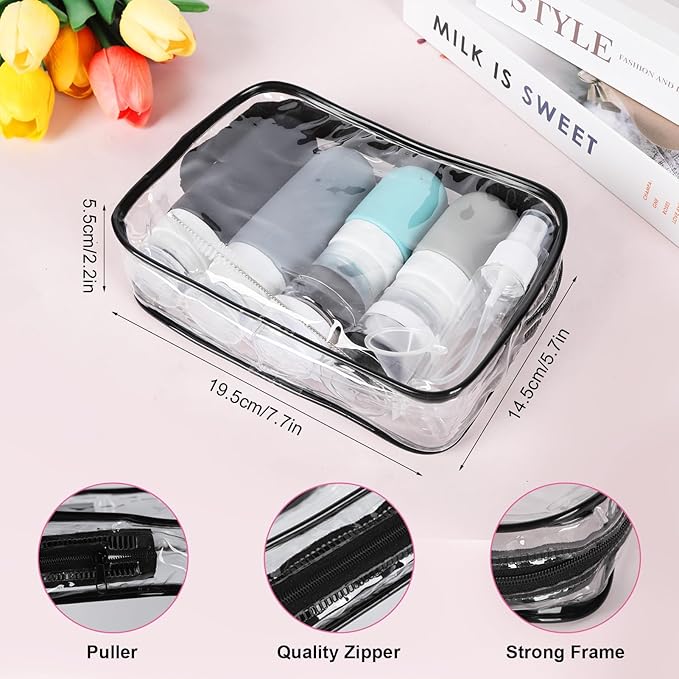 Travel Bottles Set for Toiletries, TSA Approved Travel Containers Leak Proof Silicone Squeezable Travel Accessories 2oz 3oz for Shampoo Conditioner Lotion Body Wash (Black)