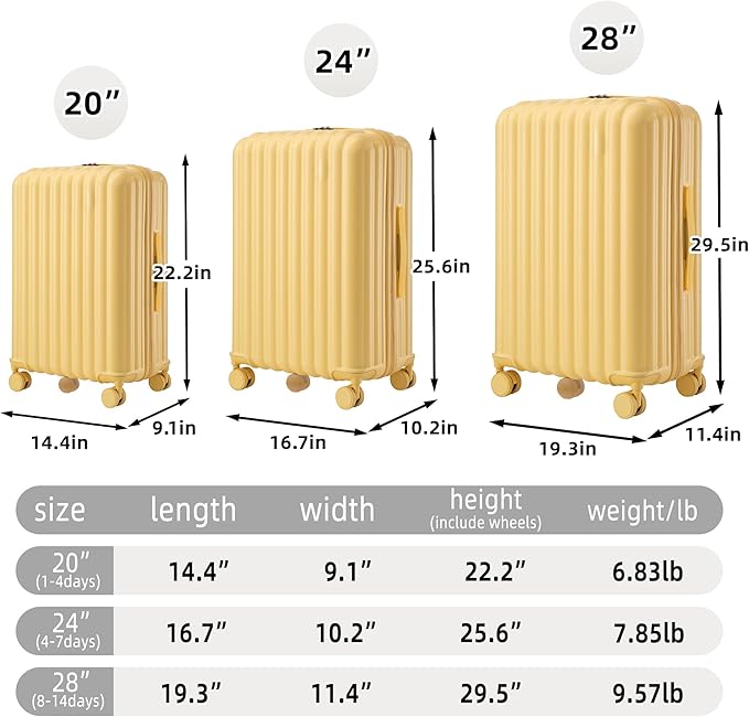 3 Luggage Sets, ABS Hardshell Suitcases Spinner Wheel with Combination Lock