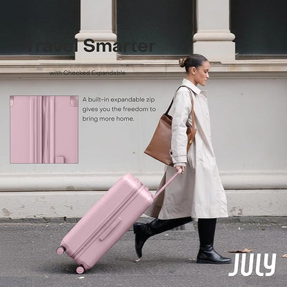 Checked Expandable - 24.5" Airline Approved Check In Luggage with Wheels, Spinner Suitcase for Men & Women - TSA Lock Rolling Suitcase, Spinner Wheels, Expansion Zip, Y-Strap - Blush Pink