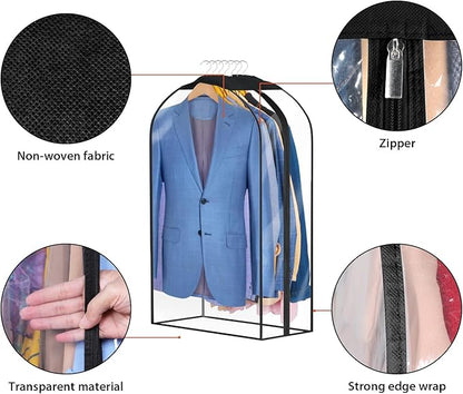Univivi Garment Bags Garment Covers for Hanging Clothes, 10" Gusseted Clear Suit Bags for Clothes Storage, Garment Bag for Closet Storage, 32", 4-Pack