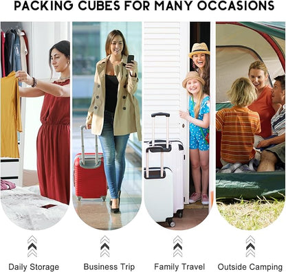 10 Set Packing Cubes for Travel, Travel Organizer with Hanging Toiletry Bag and Shoe Bag, Luggage Organizer Bags for Travel Essentials Women Men