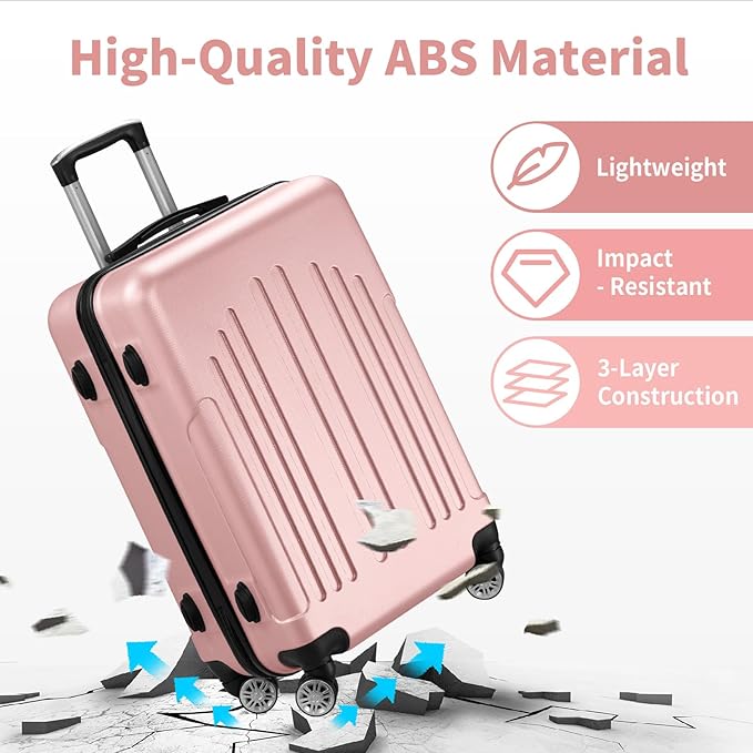 Karl home Carry On Luggage 22x14x9 Airline Approved, ABS Hardshell Suitcase with TSA Lock & Spinner Wheels, Durable Small Suitcase Rolling Luggage for Business Travel, Pink