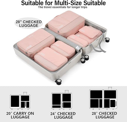 Hanke 7 Set Compression Packing Cubes for Travel, Expandable Large Packing Cubes for Suitcases and Backpack, Luggage Packing Organizer Bags with Double Zipper as Travel Essentials
