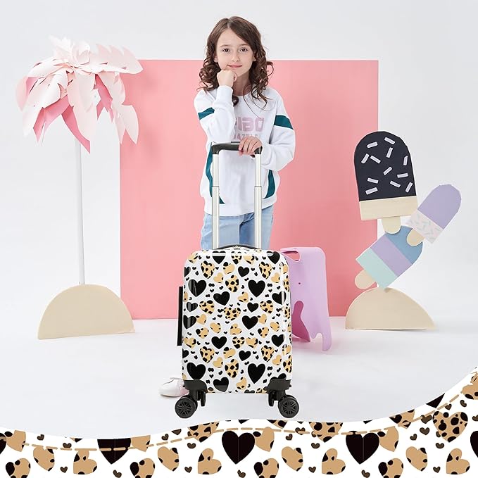 Kid's Luggage Set 2 Piece Suitcase Set Hardside Luggage with Spinner Wheels Girls Carry on Toddler Travel Rolling Suitcase with Neck Pillow Airline Approved