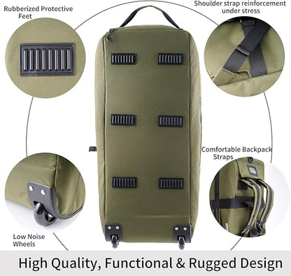 80L Waterproof Rolling Duffel Bag with Quick-Release Straps, Military Tactical Wheeled Foldable For Deployment Traveling Camping Sporting (Military Green)
