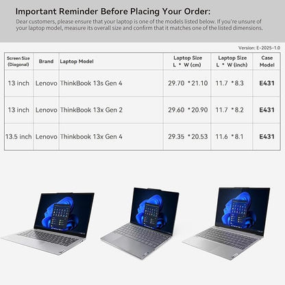 Smatree 13 inch Laptop Sleeve for Lenovo ThinkBook 13s Gen 4, for ThinkBook 13x Gen 2/4, Protective Laptop Case with Accessory Pocket, YKK Zipper, Patented Shockproof Design (E431)