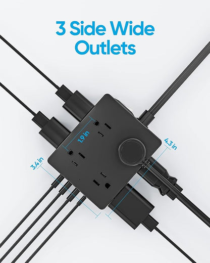 Surge Protector Power Strip, Olcorife 20ft Long Extension Cord with 8 Outlets 4 USB Ports(1 USB C), Flat Wall Plug Outlet Extender, College Dorm Room Essentials, Black