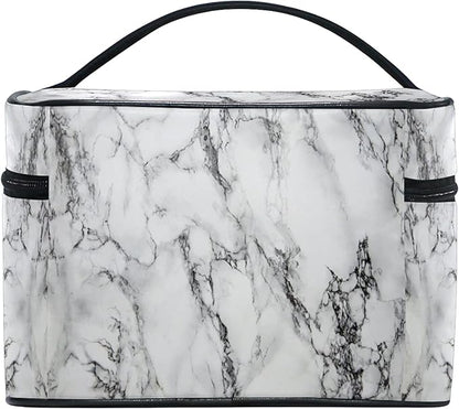 Makeup Bag, White Marble Travel Makeup Organizer Bag Cosmetic Cases Toiletry Bags for Girl Women Ladies