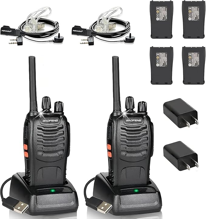 BAOFENG Walkie Talkies Long Range for Adults with 4 Rechargeable Batteries Earpiece, Two Way Radio BAOFENG BF-88A Portable 2 Way Radio for Family Hiking Camping-2 Pack