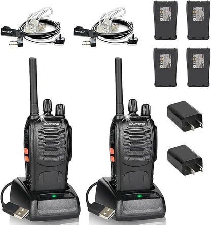 BAOFENG Walkie Talkies Long Range for Adults with 4 Rechargeable Batteries Earpiece, Two Way Radio BAOFENG BF-88A Portable 2 Way Radio for Family Hiking Camping-2 Pack