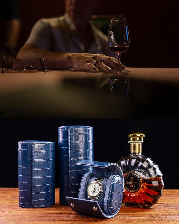MR.OKAY Single Watch Travel Case-Classic Leather Watch Case With Superb Texture.(Portable Watch Roll Or Organizer For Storage And Display).Festival Gift For Men, All Handcrafted By Artisans.