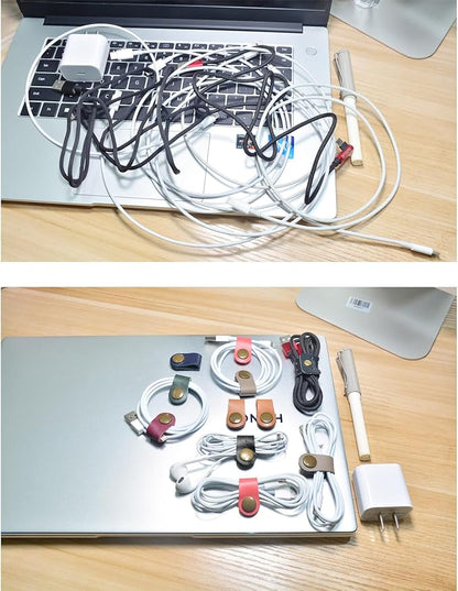 CAILLU Cord Organizer,Cord Holder,Cable Clips Leather,Cable Organizer USB Holder,Wire Organizer,Cord Keeper,Phone Cord Organizer Ties Mens Stocking Stuffers for men