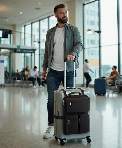 Over Luggage Organizer Bag for Suitcase with Multi Pockets, 16” Laptop Bag with Handle, Portable Travel Organizer Bags for Luggage with Adjustable Straps, Tote Carry Bag for Men Women(Black)
