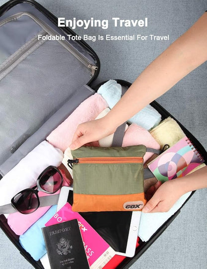 GOX Large Foldable Travel Duffel Bag Packable Tote Bag Carry on Luggage Weekender Overnight Bag Lightweight (Green&Orange)