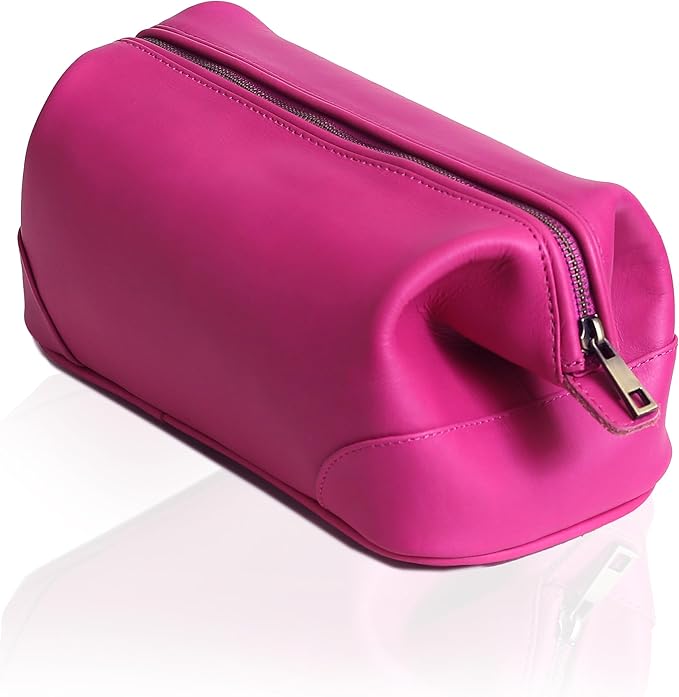 HLC Leather Toiletry Bag for Men Best Gift Premium Genuine Dopp Kit Shaving Kit Organizer Travel Kit Pouch Bag 10 inch Size (Pink)