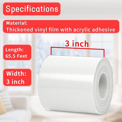 Birllaid White Window Weather Sealing Tape, Window Insulation Air Conditioner Seal Tape, 3 Inch x 65 FT Waterproof Blocker for Cold Heat Air, Windproof, No Residue Strong adheisve
