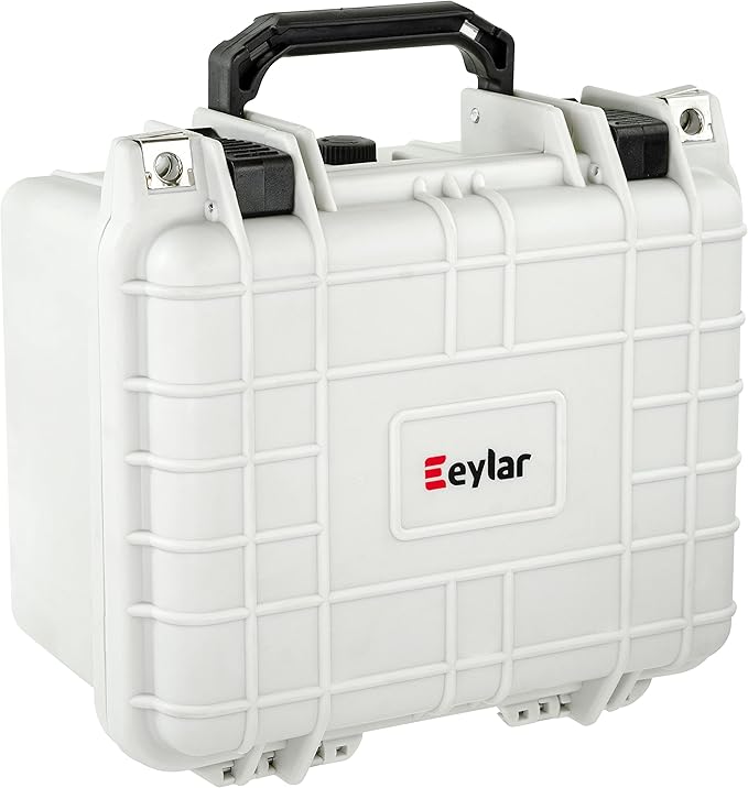 Eylar Small 10.62" Deep Gear, Equipment, Hard Camera Case Waterproof with Foam TSA Standards (White)