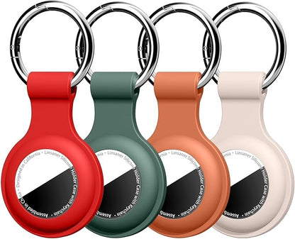 [4 Pack] Compatible with AirTag Holder Keychain Silicone Key Ring Cases Tags Chain for Apple for Air Tag GPS Item Finders Accessories, Red/Dark Green/Brown/Milk Tea Color