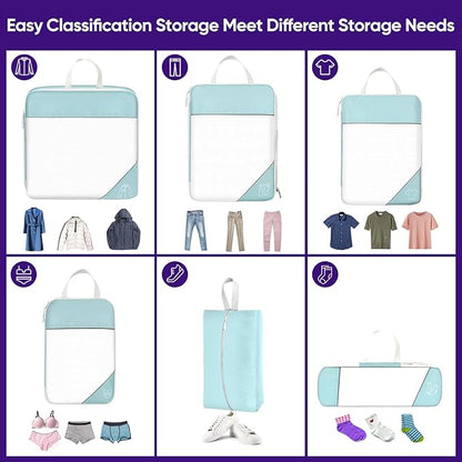 SWIHELP Compression Packing Cubes for Suitcases 6 Set Travel Luggage Organizer Packing For Storage Clothes Shoes