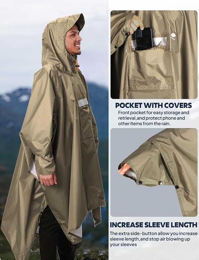 ANYOO Hooded Rain Poncho for Adults Waterproof Lightweight Rain Coat for Men Women Reusable Rain Jacket for Emergency Outdoor