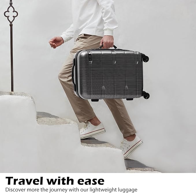 Coolife Luggage PC+ABS Expandable Hardshell Suitcase with TSA Lock, Spinner Checked Lightweight (Charcoal, 28in)