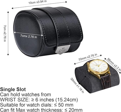 DUKWIN Watch Roll,Vegan Leather Travel Single Watch Case Organizer with Removable Pillows for Men and Women,Display Case for All Watches Collection and Gift for Anniversary Birthday(Black Storage Box)