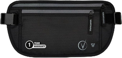 Vantamo Money Belt with RFID For Men & Women, Hidden Passport Holder for Travel, 2 Compartment Travel Fanny Pack for Women Anti Theft