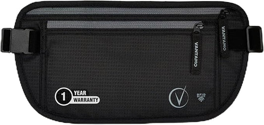 Vantamo Money Belt with RFID For Men & Women, Hidden Passport Holder for Travel, 2 Compartment Travel Fanny Pack for Women Anti Theft