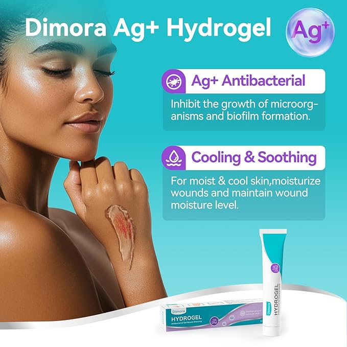 Dimora Antibacterial Gel Wound Dressing 1oz - Silver Hydrogel First Aid Ointment for Wound Healing, Antibacterial Care for Minor Cuts, Abrasions, Lacerations & Burns, Safe Non-Amorphous Formula